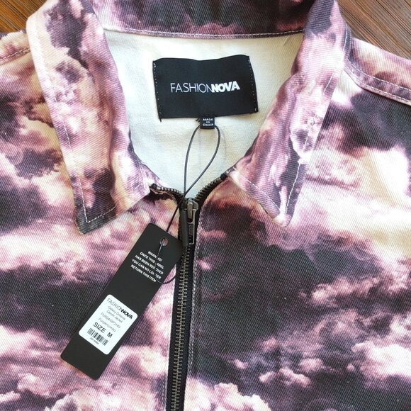 Fashion Nova Galaxy Dreams Purple Tie Dye Denim Jacket Full Zip Boho Size Medium - Picture 8 of 9